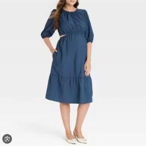 Isabel Maternity‎ by Ingrid & Isabel Blue Bishop Sleeve Sundress XL Midi